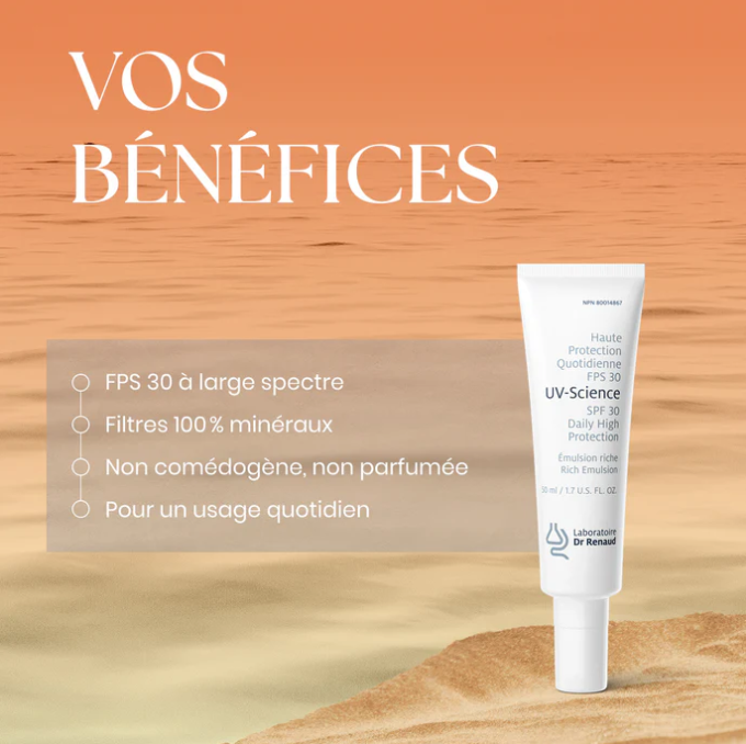 UV-science Lotion Solaire Minérale Visage à Protection Large Spectre FPS 30 Émulsion