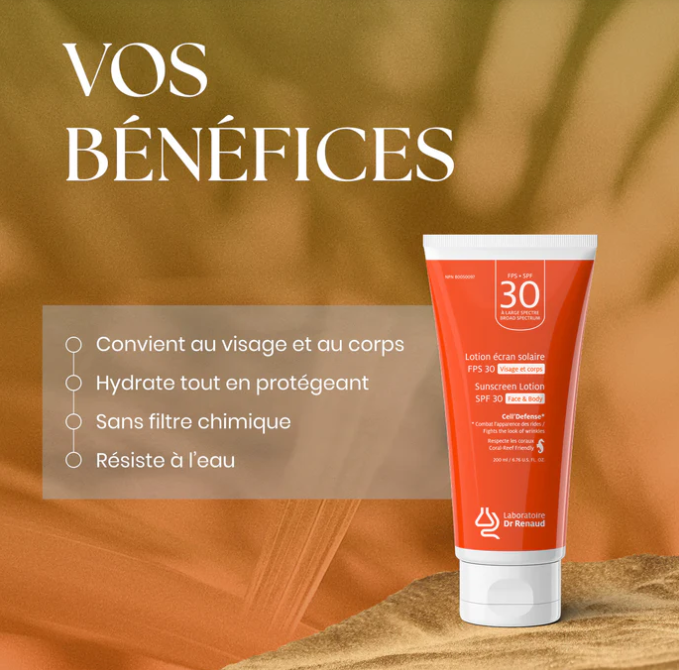 Cell'defense Lotion Solaire Minérale Visage et Corps à Protection Large Spectre FPS 30