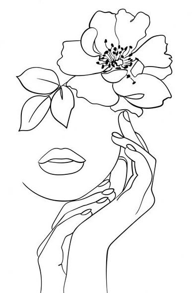 line art visage fleurs